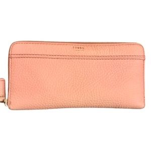 Fossil Blush Pink Pebbled Leather Zip Around Wall… - image 1